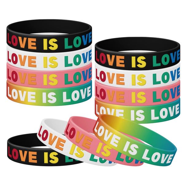 (12-pack) Love is Love Silicone Wristband Bracelet, Rainbow Engraved Bracelets, Love is Patient Love is Kind, Couples Bracelets, LGTBQ, Gay Pride Jewelry, Gifts for Women Men