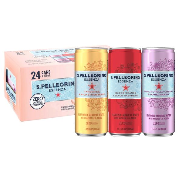 S.Pellegrino Essenza Flavored Mineral Water, Variety Pack Cans, 11.15 Fl Oz, Pack of 24