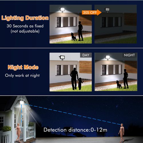 MEIKEE 50W Security Lights Outdoor Motion Sensor 4300 Lumen Daylight White 6500K Night Detection Fixed 30 Seconds Delay PIR Floodlights Outdoor IP66 Waterproof for Garden Garage Driveway