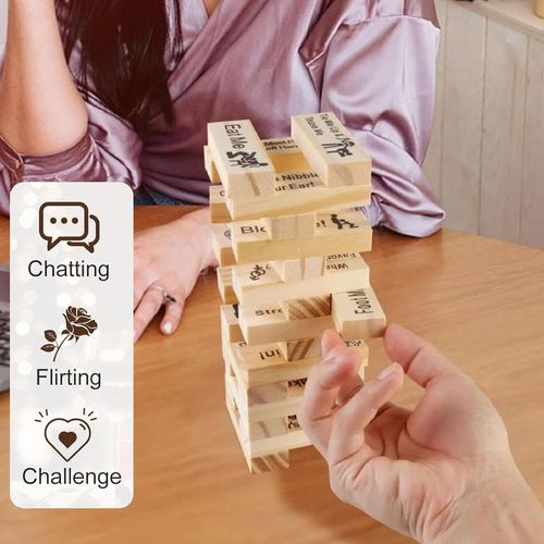 VKX 48Pcs Super Naughty Block Tower Game,Lust Tower Game for Adults, Valentine Tumbling Tower Stacking Blocks Couple Games Activities & Date Night Ideas,Stacking Wooden Block Game (with Gift Box)