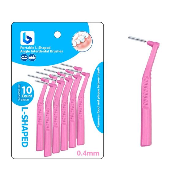 BOULTON Angle Interdental Brushes – Pack of 10 | L Shape Interdental Brush for Teeth Clean Oral Hygiene Tooth Floss | Dental Picks Interdental Toothpick Stick Toothbrushes Teeth Brushes (0.4mm)