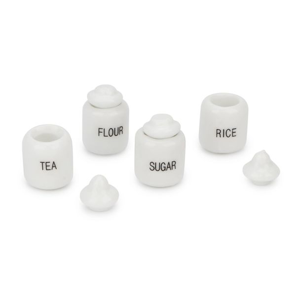 1:12 Scale Kitchen Food Accessories Miniature Sugar Shaker Candy Food Model Pretend Play 4 Jars Set Dollhouse Ornament Mini Scene Accessories Restaurant Candy Simulation (Porcelain)