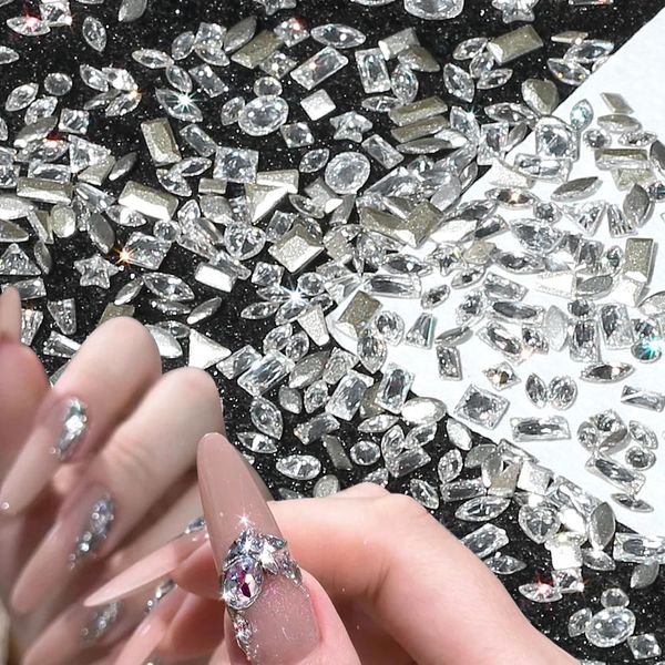 50pcs Shiny Zircon Rhinestone Nail Gems 3D Flatback Rhinestones for Nails 2-4mm Mini Nail Rhinestones Glitter Silver White Multi Shapes Nail Diamonds Nail Crystals Nail Decorations for Nail Art Charms