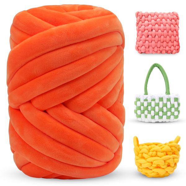 LEREATI Thick Chunky Yarn for Arm Knitting Jumbo Tube Yarn Soft Chunky Knit Blanket Yarn, Velvet Yarn for Crocheting Handbags Hand Knitting Pet Bed Rugs Pillows Crafts (500g, Orange)