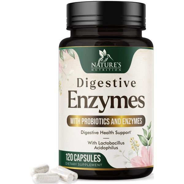 Digestive Enzymes with Probiotics and Bromelain - Extra Strength Probiotic Digestive Health Supplement for Women and Men - Supports Digestion, Gas, Bloating, and Gut Health, Non-GMO - 120 Capsules