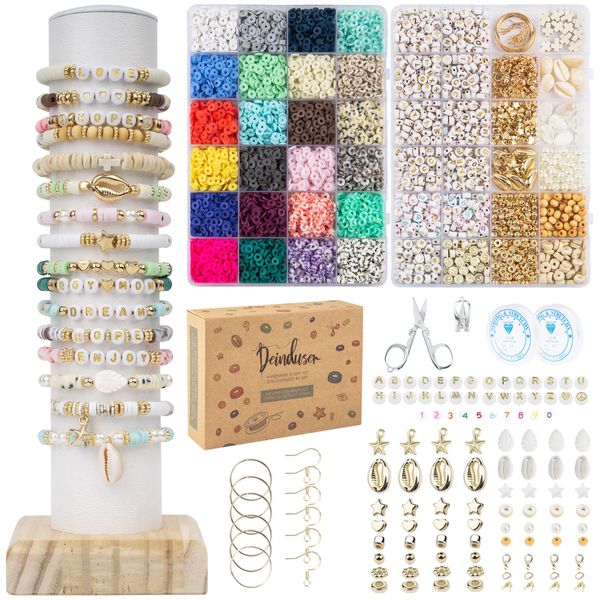 Deinduser Bracelet Making Kit 7200 Pcs Clay Beads for Friendship Bracelet DIY Jewelry Making Polymer Heishi Beads with Charms Gifts for Adults for Girls Crafts Ages 8-12