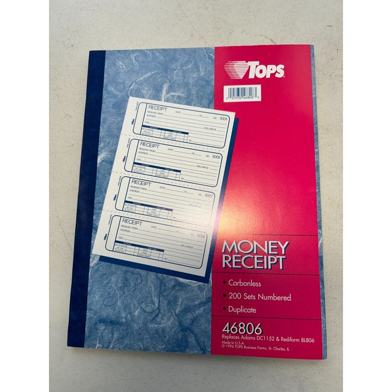 Tops Money Receipt #46806 Carbonless - 2 Part - 200 Sets Numbered New ...