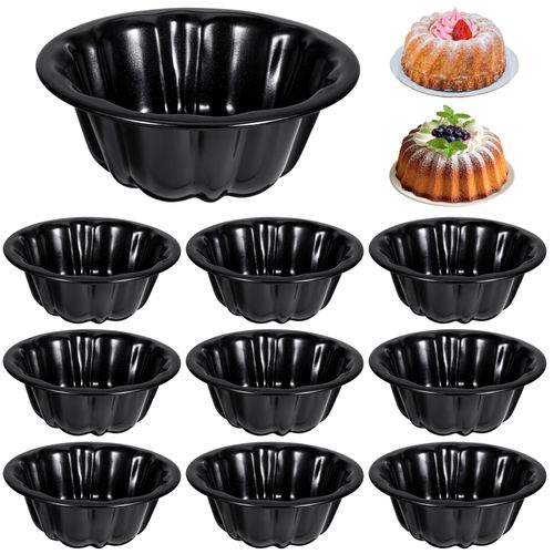 10Pcs 4 Inch Mini Fluted Tube Cake Pan Mini Flan Molds Pan, Carbon Steel Small Cake Pans, Reusable Mini Tube Oven Baking Mold Nonstick Cake Pan for Cupcake, Bread, Jello, Chocolate, Bavarois, Brownie