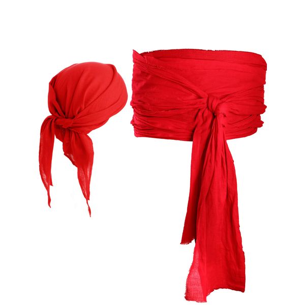 Halloween Pirate Costume Women Men Pirate Head Scarf Hat Accessories Pirate Sash Belt Pirate Bandana Headband Waist Belt