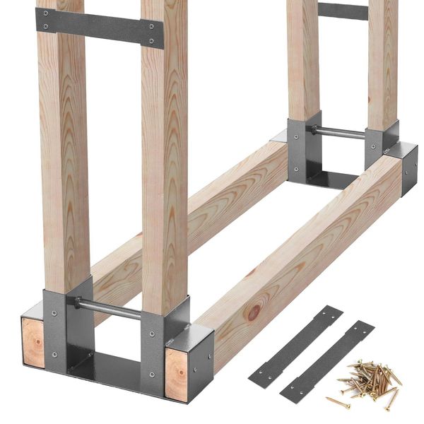 Outdoor Firewood Log Storage Rack 2x4 Bracket Kit, Fireplace Wood Storage Hol...