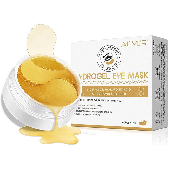 24K Gold Collagen Eye Masks,Eye Treatment masks for Puffy Eyes,Dark Circles & Bags, Cooling Gel Pads, Fine Wrinkles, Premium Anti Aging,Moisturizing and Brighten Your Under Eye（60PCS）