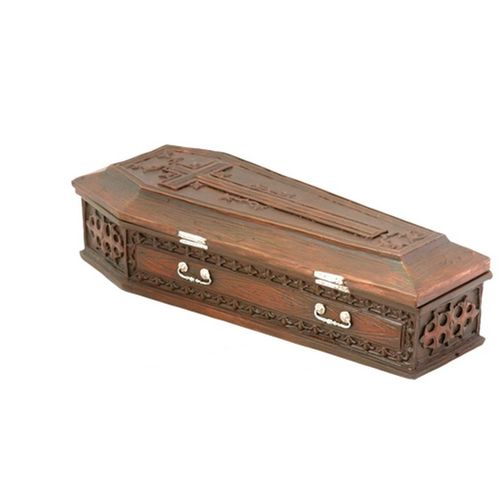 YTC Summit International Brown Vampire Coffin Casket with Cross Jewelry Trinket Box