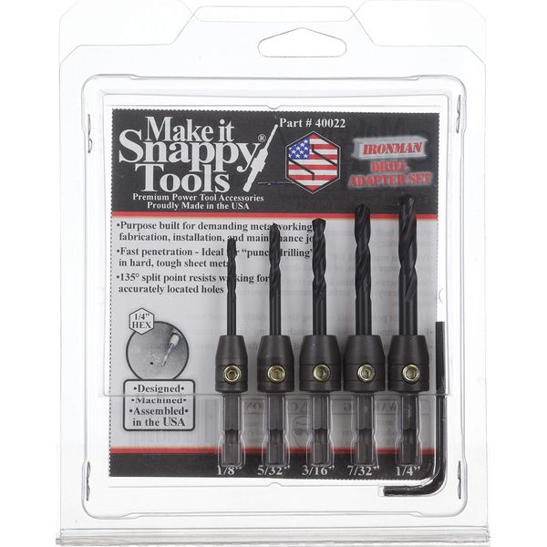 Make it Snappy Tools Ironman 5 piece Quick Change Drill Bit Adapter Set for Metalworking, Fabrication and Installation