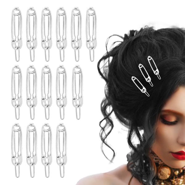 Bewudy 15 Pcs Hair Clips Goth Hair Accessories, Safety Pin Shape Hair Clip for Women Hair Accessories, Gothic Snap Clip Hair Pins for Girls Women(Sliver)