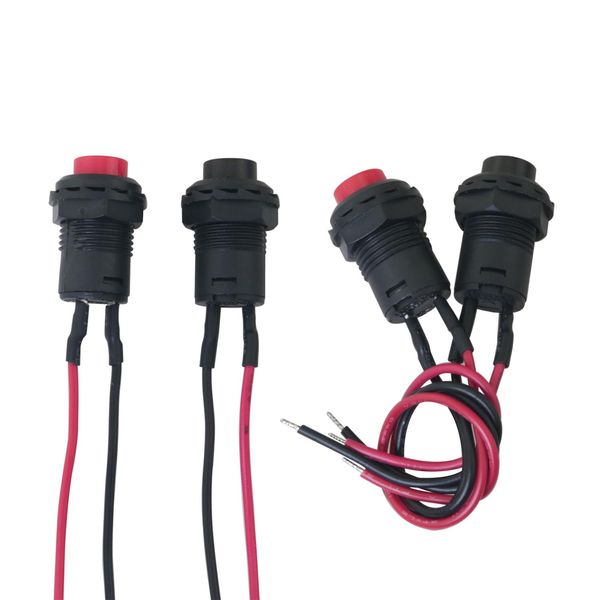 DGBRSM 4pcs Red + Black Small 12mm Latch Switch with Pre-Welded Wire Lock-Free Self-Reset Normally Open Dot Switch