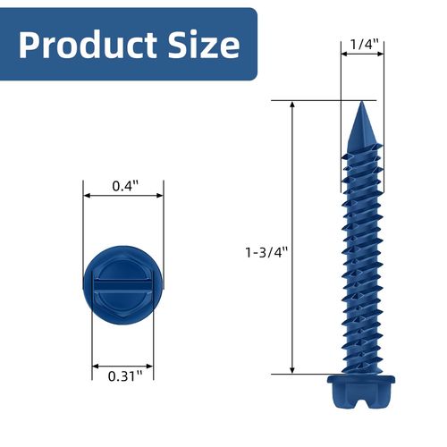 Etauwe 1/4" x 1-3/4" Blue Hex Head Concrete Screw Anchor Kit for Anchoring to Masonry, Block or Brick, 100 PCS