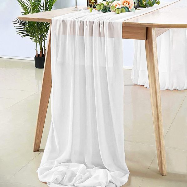 Tischläufer Chiffon,70x300 cm Tischband Weiß Stoff Tüll Waschbar Tischdeko Hochzeit Table Runner Romantisch Halbdurchsichtig Lang Stoff-Tischdecke für Boho Hochzeit Geburtstage Party Indoor & Outdoor