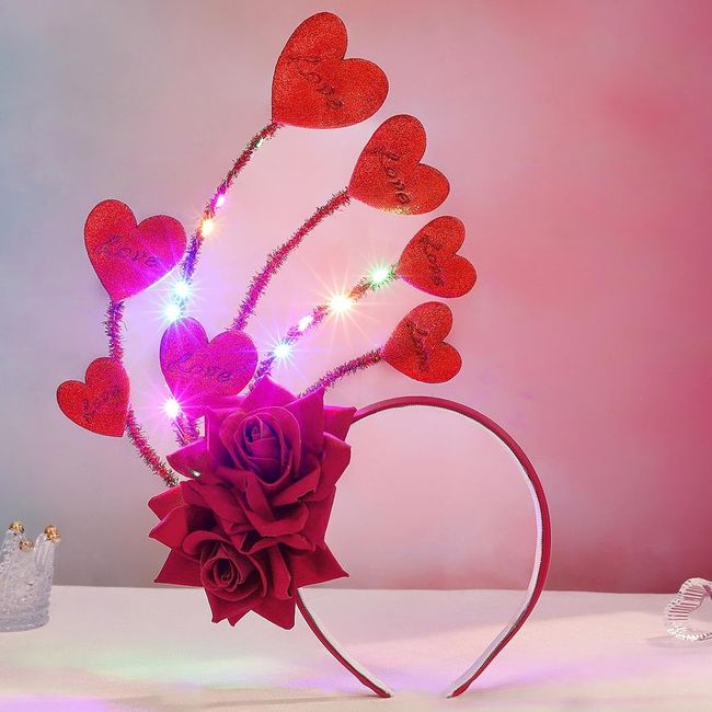 Edary Light Up Heart Headbands Led Valentines Day Hair Band Sequins Hair Hoop Headwear Festival Costum Hair Accessories for Women