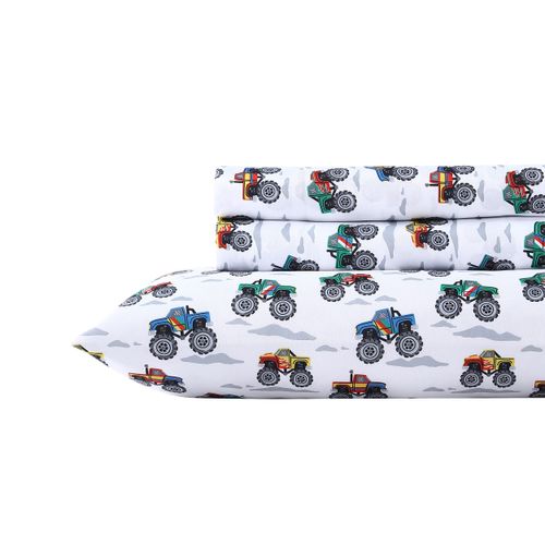 Poppy & Fritz Kids, Twin Sheet Set, Stain Resistant Kids Bedding, Soft & Cozy Toddler Bedding Set (Trucks Grey, Twin)