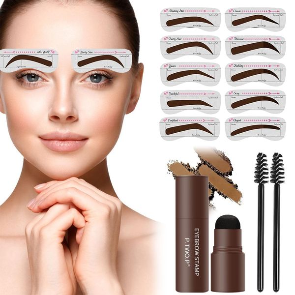 Eyebrow Powder Stamp,Augenbrauen Stempel Schablone,Eyebrow Powder Stamp,Wiederverwendbares Augenbrauen Stempel Set,Wasserfestes Augenbrauen-Puder-Set,1 Step Brow Stamp Shaping Kit,Dunkelbraun