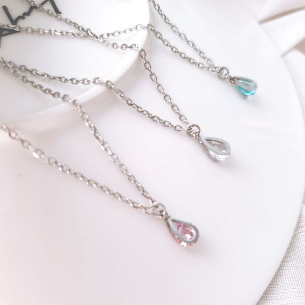 All surgical steel mini water drop pendant necklace 3 colors