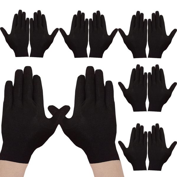 Cosymate 12Pcs Black Cotton Gloves Inspection Gloves Soft Moisturizing Gloves Safety Work Gloves, Thickened Cotton Made Skin Friendly Gloves for Jewelry Inspection, Archival Cleaning, Dry Hands