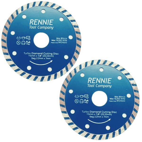 115mm Diamond Cutting Disc for Angle Grinder (PACK OF 2) - Turbo Saw Blade For Fast, Clean Cut on Concrete, Tiles, Stones, Marble, Brick, Blocks and Ceramics. Diamond Angle Grinder Discs 115mm