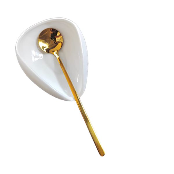 Coffee Spoon Rest, Mini Coffee Spoon Holder, Small Ceramic Spoon Rest for Coffee Stirrers, Teaspoon, Bar Spoon, Coffee Bar Accessories, Coffee Station (Ture white+Gold Spoon)