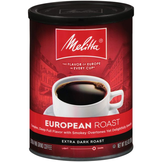 Melitta European Roast Coffee, Extra Dark Roast, Extra Fine Grind, 10.5 Ounce Can (Pack of 4)