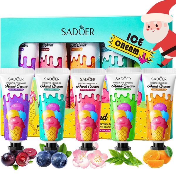 Lce Cream Hand Cream Gift Set, Hand Cream Set, Pack of 5 hand moisturiser, Daily Moisturising Hand Cream for Very dry hands, Hand Lotion Gift Sets for Women & Men Hydrating & Nourishing Non-Greasy