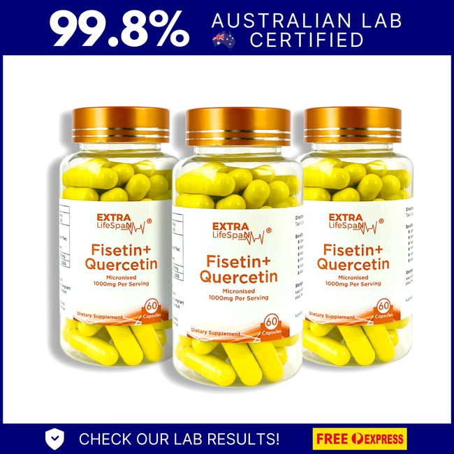 Fisetin 99.8% Quercetin 99.8% Australia 500mg 3 x 60s Extra Lifespan Supplements