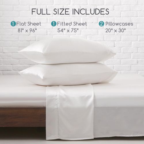 MR&HM Satin Bed Sheets, Full Size Sheets Set, 4 Pcs Silky Bedding Set with 15 Inches Deep Pocket for Mattress (Full, Ivory)