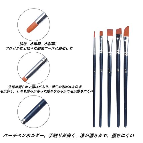 YIHUALE Watercolor Brush, Set of 12, Round Brush, Flat Brush, Paint Brush, Wood, Face Brush, Plastic Model, Painting, Students, Black