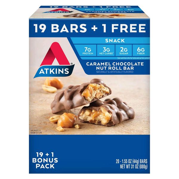 Atkins Snack Bar, Caramel Chocolate Nut Roll, Keto Friendly (20 ct.)