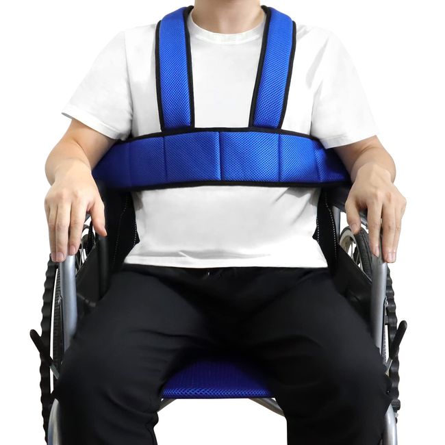 [LOSCHEN] Wheelchair Harness Non-Slip Half Vest Seatbelt Adjustable Thick Safety for Elderly and Children Disabled，Prevent Tilting Falling（Blue）