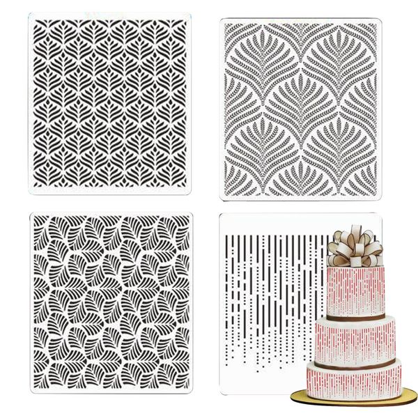 Cake Decorating Stencil Set, Food-Grade Plastic Templates for Fondant, Buttercream, Airbrushing - Hollow Lace Floral Design, Easy-to-Clean, Reusable - Ideal for Birthday, Wedding, Party (4 PCS)