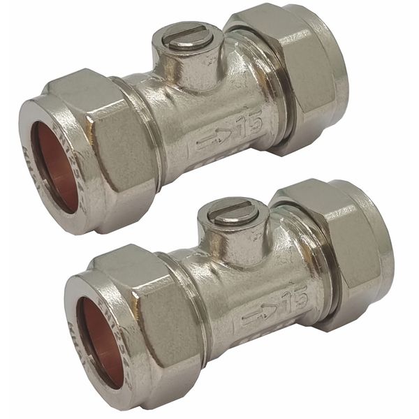 Pipestation Isolation Valve 15mm 2 Pack - 15mm Isolation Valve - WRAS Approved Plumbing Fittings - Chrome Valve Compression & Easy Installation - Fitting Stopcock Valve & Stop Tap Water Shut Off Valve