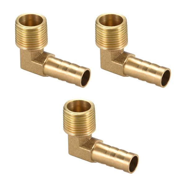 uxcell Barb Hose Fitting 10mm Barb-3/8 PT Male 90 Degree Elbow Brass Pipe Adapter Connector 3pcs