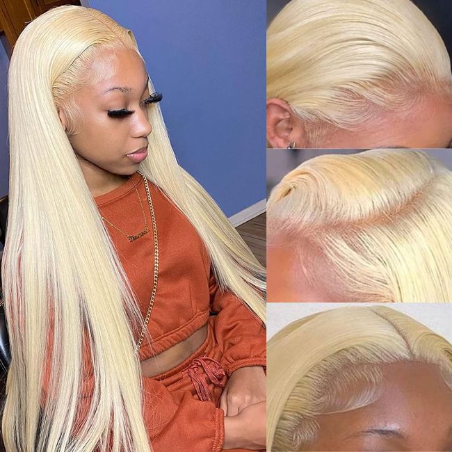 613 Lace Front Wig Human Hair 13x6 Transparent Lace Straight Blonde Lace Front Wigs Human Hair 613 HD Lace Frontal Wig 180% Density Pre Plucked with Baby Hair Blonde Wig Human Hair 24 Inch