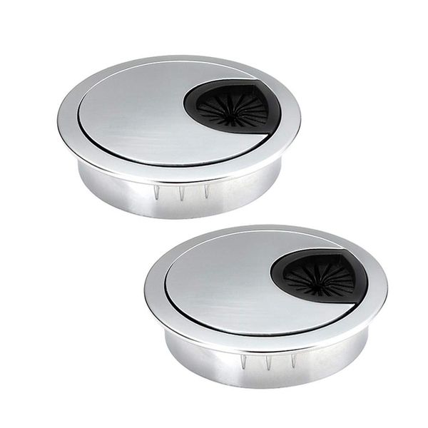 2Pcs 56 mm Desk Table Grommet Zinc Alloy Outlet Cord Grommet Detachable Desk Surface Port Hole Covers for Management of Office & Computer Desk Wires, Silver