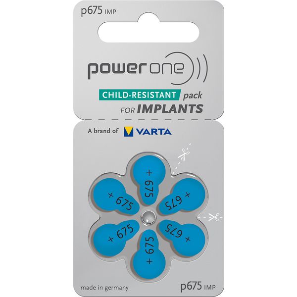 Power One Size 675P Implant Plus Cochlear Hearing Aid Batteries (6 Cells)