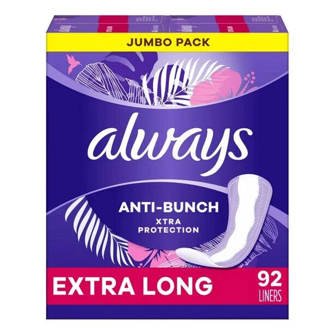 Always Anti-Bunch Xtra Protection Daily Liners Extra Long Absorbency, 92 Count