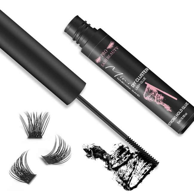 Cluster Lashes Glue WimpernKleber Black Individuelle Lash Glue für DIY Wimpernverlängerung Lash Bond Glue Mascara Wand Super Strong Hold 48 Hours WaterProof Latexfree (5ml, Black)