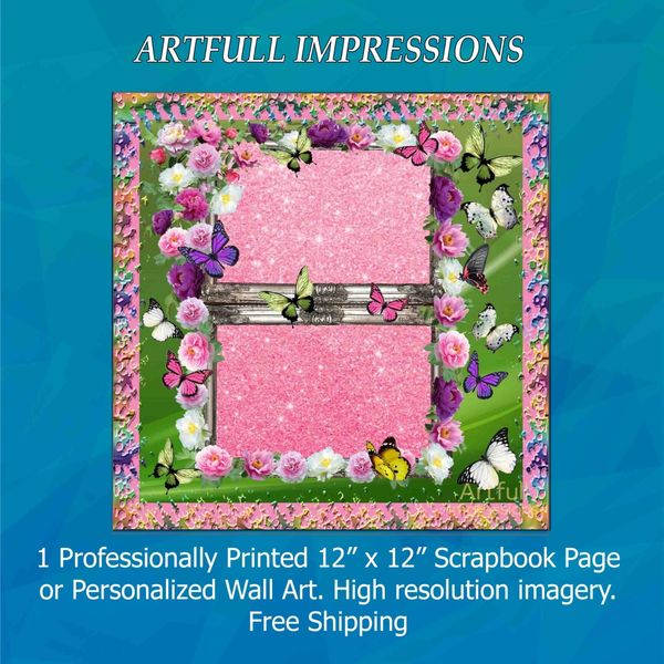 Fluttering Garden Whimsy  Personalized Wall Art or Scrapbook Page