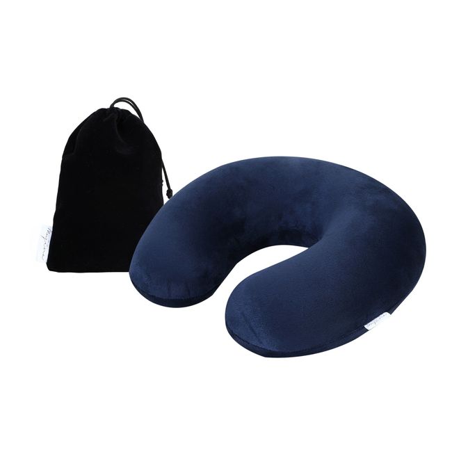 mujina Neck Pillow, U-Shaped, Polyurethane Foam, Washable Cover, Storage Pouch, Lightweight, Travel Pillow, Rest (Navy)