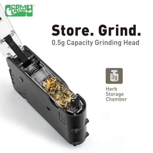 Mamba Chewy 0.5g Black Battery Powered Automatic Electric Herb Grinder. Small, Easy, Portable Herbal Grinder Machine with 3g Pocket Herb Storage