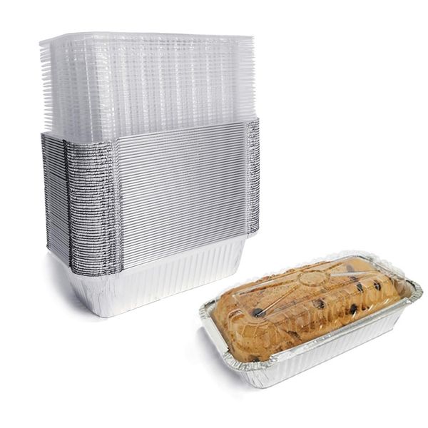 SINTOP Aluminum Foil Bread Pans Disposable | 1.5lb Loaf Pans with Lids | 50 Pack | Dessert Boxes - Perfect for Baking, Storing, Takeout