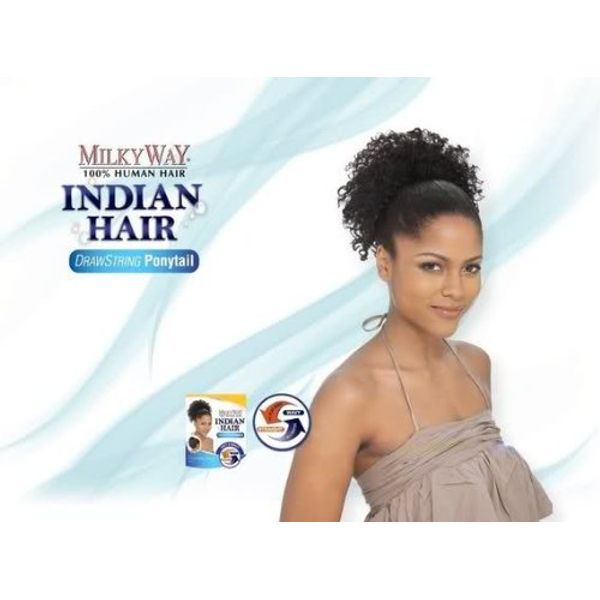 MILKY WAY 100% Human Hair Ponytail - INDIAN JERRY PONY 8 (Wet & Wavy) - 2 DARK BROWN