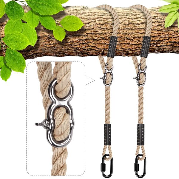 BeneLabel Tree Swing Ropes, Hammock Tree Swings Hanging Straps, Adjustable Extendable, for Outdoor Swings Hammock Playground Set Accessories, 5ft(60"), 2 Pack, Off-White