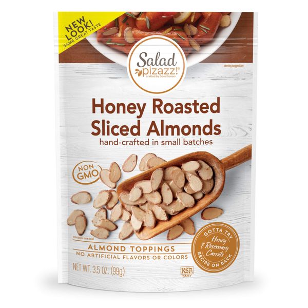 Salad Pizazz Almond Toppings, Snack Mix and Salad Topping, Non-GMO, No Artifical Flavors or Colors, Resealable Bag, Honey Roasted, 3.5 Ounce